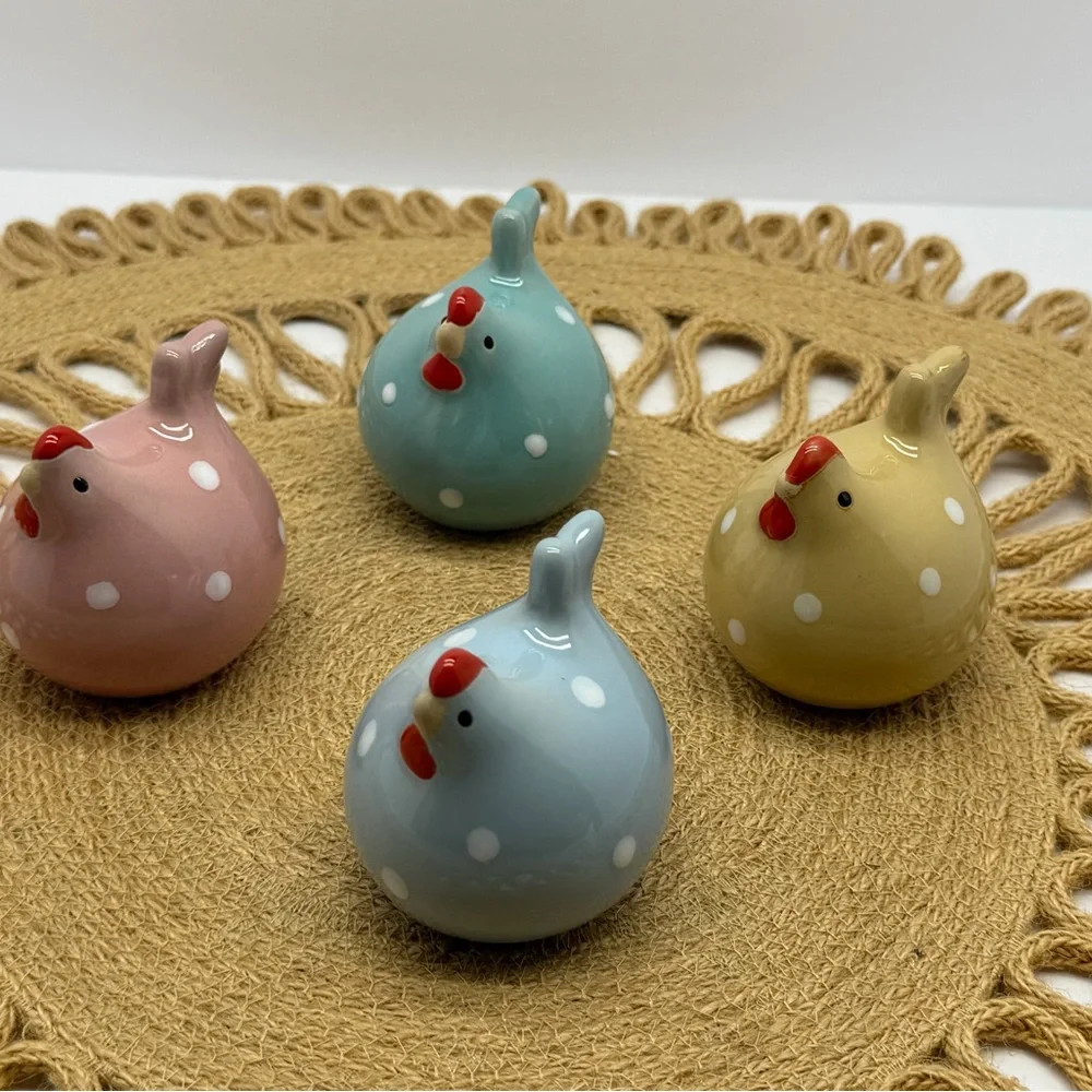 Vintage Ceramic Chicken Figurines Set Cottagecore set of four 2.5” - Picture 7 of 8
